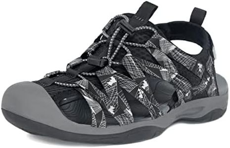 GRITION Sandalias de Trekking para Hombre, Sandalia de Pescador de Verano para Caminar, Puntera Cerrada Ajustable Ligera, para Playa, Senderismo, Aire Libre, Agua, Atletismo, Deporte