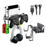 EJGAME Wall Mount Bracket Compatible with Nintendo Switch/OLED,Metal Wall Mount Kit Shelf Stand Accessories with Hooks for Hanging Headphone and Joy-Cons, Dual Controller Holder (Black)