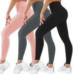 TMAIHOHIA 3 Pack Leggings for Women High Waisted Workout Leggings Tummy Control Compression Leggings Yoga Pants, Black/Dark Grey/Rubber Pink, Large-X-Large