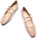 C.Paravano Women's Mary Jane Flats for Women| Square Toe Ballet Flats with Double Straps|Vintage-Inspired Dress Shoes for Work, Weddings, Casual Outings(Beige,12)