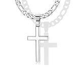 Thunaraz 925 Sterling Silver Cross Necklace for Men Women | 5mm Strong Diamond-Cut Stainless Steel Figaro Link Chain Crucifix Pendant Necklace | 18 Inches Womens Mens Cross Chain Necklace Jewelry