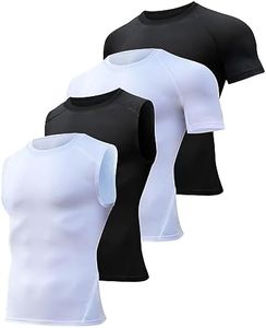 HOPLYNN 4/5 Pack Workout Compression Shirts Men Long/Short Sleeve Rash Guard Athletic Undershirt Gear T Shirt for Sports, 2 Black 2 White, Large