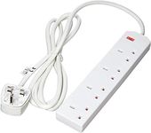 Pifco 4 Way 3Pin Plug 13A 250V Extension Lead with 2 Metre Cable, White