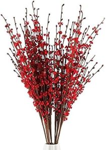 10Pcs 29.5" Long Artificial Flower Winter Jasmine Folk Pip Berry Plant Dry Branches for Wedding Home Office Party Hotel Table Vase Christmas Decor - Red