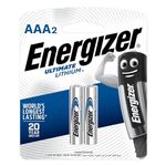 Energizer Ultimate L92BP2 AAA Lithium Battery, Silver