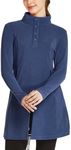 FitsT4 Sports Women's Sweatshirts Dress Long Fleece Dress Tunic Button up Pullover with Zipper Pockets Winter Thermal Outfits for Hiking Camping Golf Navy XL