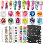 Makartt Nail Decoration Set, Glitter Collection 4 Boxes Nail Halloween Decor Sequins Nail Glitters Fall Winter Nail RhinestonesNail Decoration Accessories Kit for DIY Nail Art