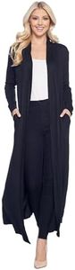 Isaac Liev Women's Maxi Cardigan – Casual Long Flowy Open Front Floor Length Drape Lightweight Duster Sweater Made in USA, Black With Pockets, XX-Large