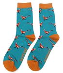 Mens Pheasant Bird Design Socks One Size 7-11 Bamboo Blend Crew Mid Calf Teal 1 Pair