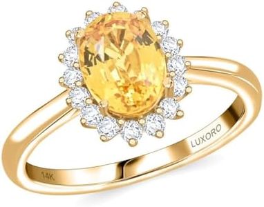 LUXORO AAA Yellow Sapphire White Diamond Oval 14K Yellow Gold Halo Ring for Women Jewelry Size 8 Ct 1.81 G-H Color I3 Clarity Birthday Christmas Gifts