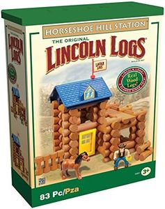 LINCOLN LOGS-Horseshoe Hill Station-84 Pieces-Real Wood Logs - Ages 3+ - Best Retro Building Gift Set for Boys/Girls – Creative Construction Engineering – Top Blocks Game Kit - Preschool Education Toy