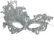 iMapo Masquerade Mask with White Rhinestones, Halloween Mardi Gras Masks for Women Lady, Christmas Cosplay Venetian Party Prom Ball Lace Eye Masks - Phoenix (Silver)