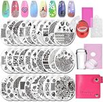 Biutee 30Pcs Round Nail Stamping Plates Kit, Geometric Pattern, Flower Animal Image Templates for Manicure Art - Ethnic & Vintage Stencils, Stamp Plate Set