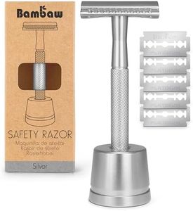 Metal Safety Razor Silver with Safety Razor Stand | Wet Razor for Men and Women | Fits All Double Edged Razor Blades | Environmentally Friendly and Reusable | DE Safety Razor Metal | Bambaw