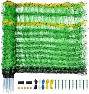 Electric Fence Netting, 49.6" H x 164' L, Heavy Duty Livestock Electric Net Fencing for Goats, Sheep, Hogs, Deer & Dogs, Portable Mesh with Double Spike Posts for Backyard, Farm & Homestead