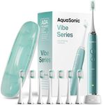 Aquasonic Vibe Series Ultra-Whitening Toothbrush – ADA Accepted Power Toothbrush - 8 Brush Heads & Travel Case – 40,000 VPM Motor & Wireless Charging - 4 Modes w Smart Timer – Mint Green Metallic