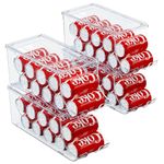 SCAVATA 4 Pack Stackable Refrigerator Organizer, Soda Can Dispenser Pop Cans Container Beverage Holder with Lid for Fridge, Freezer, Kitchen, Clear Plastic Storage Bins-Holds 10 Cans Each -Transparent