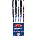 Reynolds TRIMAX RollerBall Pen SET - 5 PENS (3 BLUE 1 BLACK 1 RED)| ROLLER BALL PEN FOR WRITING | PEN FOR STUDENTS & OFFICE STATIONERY | 0.5 mm TIP SIZE