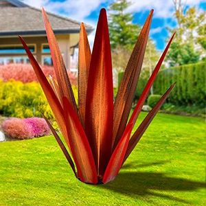 KODIBO Large Tequila Rustic Sculpture, Rustic Metal Agave Plants for Outdoor Patio Yard, Home Decor Hand Painted Garden Yard Statue, Lawn Ornaments Yard Stakes (Red - L)