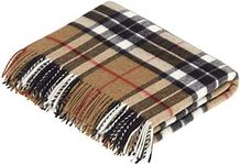 Moon Wool Plaid Throw Blanket, Merino Labmswool, Camel Thompson Tartan, Made in UK