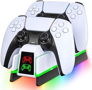 PS5 Controller Charger Station for PlayStation 5 Dualsense/Dualsense Edge, Charging Station with 4 RGB Light, PS5 Controller Accessories Charging Dock, White Black