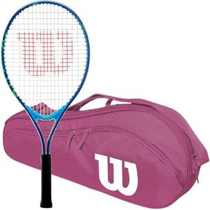Wilson US Open Junior 25 Inch Tennis Racquet Bundled with (1) Advantage 2.5 Tennis Bag (Pink) - Perfect Starter Set for Kids Age 9-10