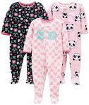 Simple Joys by Carter's Girls' 3-Pack Loose Fit Flame Resistant Fleece Footed Pajamas, Sister/Panda/Floral, 24 Months