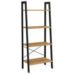 VASAGLE Ladder Shelf, 4-Tier Bookshelf, Bookcase, for Living Room, Bedroom, Kitchen, Home Office, Industrial Style, Steel Frame, Honey Brown and Black LLS044B05