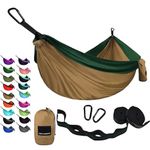 Gold Armour Camping Hammock - USA Brand Single Parachute Hammock (2 Tree Straps 10 Loops/20 ft Included) Lightweight Nylon Portable Adult Kids (Khaki and Green)