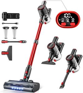 Cordless Vacuum Cleaner, 30Kpa 8-in-1 Powerful Suction Stick Vacuum with LED Display, 3 Modes Suction, Anti-Tangle & 1.5L Dust Cup, Lightweight Vacuum for Hardwood Floor/Carpet/Pet Hair, Red