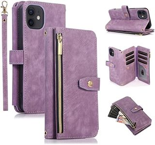 UEEBAI Case for iPhone 11 6.1 inch, 9 Card Slots Retro Leather Wallet Shockproof Flip Cover with Hand Strap Card Slots Zipper Pocket Kickstand Handbag Magnetic Closure - Retro Purple