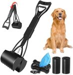 DONJIM Collapsible Dog Pooper Scooper, 60CM Pet Pooper Scooper Long Handle, Portable Poop Scoop Shovel with Waste Bags and Dispenser