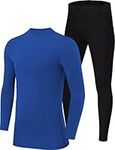 PowerLayer Skins for Boys Kids Base Layer Thermal Long Sleeve Top & Tights Football Compression Set - Dazzling Blue Top + Black Tights, 12-14 Years