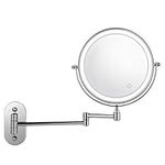 BATHWA Wall Mounted Mirror LED Beauty Mirror 1X/5X Magnification Double Side, Folding Vanity Lamp Retractable 360 Rotating Function Shaving mirror, Powered by 4 x AAA Batteries (not included)