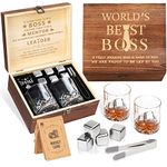 Oaksea Boss Day Gifts for Men Him, Anniversary Unique Gifts for Him, Birthday Retirement Gift for Boss Men, Stainless Steel Engraved Whiskey Stones Glasses Cool Burbon Scotch Set Gift