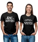 Hangout Hub HH101 Cotton Sibling Combo Tshirts for Brother Sister | Printed Big Brother Little Sister (Black;Men M;Women M) Combo Tshirts for Regular Fit Family Kids T Shirts -Set of 2