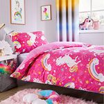 Olivia Rocco Unicorn Rainbow Duvet Cover Set Quilt Duvet Cover Pink with Pillow Case Kids Bedding Set Soft Easy Care Kids Children's Bedding Quilt Bed Cover (Single Duvet Cover Set)