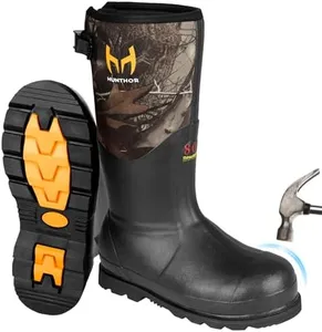 Rubber Work Boots with 800g Insulation, Puncture-Proof Steel Toe & Shank, Waterproof and Insulated 6mm Neoprene Hunting Boots for Farming, Construction, Fishing, and Manufacturing (Next Camo, Size 14)