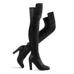 Shoe'N Tale Women Faux Suede Chunky Heel Stretch Over The Knee Thigh High Boots, Pu Black, 5 UK