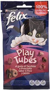 Felix Purina Snack pour Chats Play Tubes - 8 boîtes de 50 g pour Chats Adultes - Snack Chat avec Dinde et Jambon