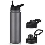 mininoo 24 oz Insulated Water Bottle with Straw, Stainless Steel Double Wall Vacuum Thermos with Straw Lid & Chug Lid, Leak Proof, BPA Free, Keep Cold for 24H & Hot for 12H-2 Pack(Black)