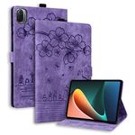Ooboom Case for Xiaomi Mi Pad 5/Pad 5 Pro, Flower Cat Pattern Magnetic Flip Smart Cover Wallet PU Leather Bag Packet Multi-Angle Stand with Card Slots - Lavender
