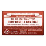 Dr Bronner's 3-in-1 Eucalyptus Pure Castile Bar Soap, Made with Organic Oils and No Synthetic Preservatives, Used for Face, Body and Hair, Certified Fair Trade & Vegan Friendly, 140g Bar