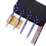 Professional Dog Grooming Scissors Set, 7 Inch/8 Inch Pet Grooming Scissors Chunkers Shears for Dog, Curved Dog Grooming Scissors, Thinning Shears for Dog with Comb (7 inch, Purple)