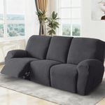 MeYuxg Reclining Chair Covers Stretch Armchair Covers, Recliner Sofa Covers with Side Pocket, Couch Furniture Protector with Elastic Bottom, 3 Seater, Dark Gray