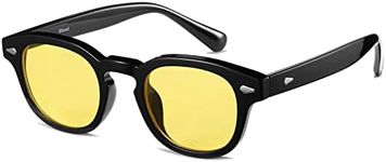 Gtand Unisex Vintage Retro Round Style Tinted Sunglasses For Men Women Fashion Circle Sun Glasses 46mm, C07 Black Frame/Yellow Tinted Lens, 46mm