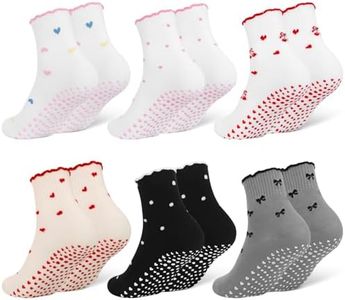 soxitoevy 6 Pairs Cute Ruffled Yoga Socks for Women - Anti-Slip Cotton Crew Grip Socks, Soft Grippy Pilates Socks for Yoga, Home, Dance and Casual Wear