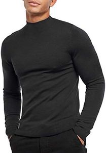 KINGBEGA Men Regular Fit Basic Lightweight Long Sleeve Pullover Top Mock Turtleneck T-Shirt, Black, XX-Large