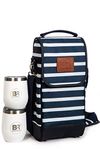 Insulated Wine Carrier with Stainless Steel Glasses | Portable Wine Bag, Nautical Wine Purse | Carrier Case for Wine Accessories- Water Resistant Tote Bag.Picnics-Boating Wine Gifts for Women