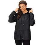 Women Raincoat Lightweight Waterproof Rain Jackets Packable Cycling Jacket Windbreaker With Detachable Hood Black M